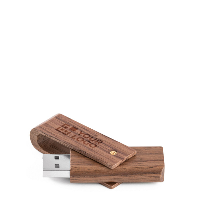 Personalisierbarer drehbarer USB Stick aus Walnussholz