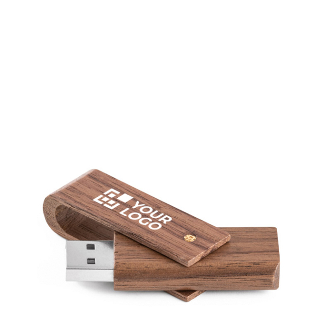 Personalisierbarer vollständig drehbarer USB Stick aus Walnussholz