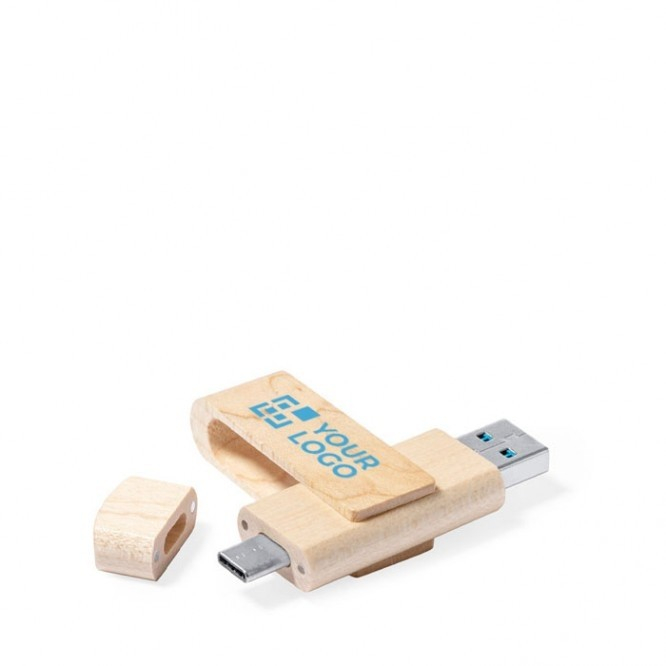 Personalisierbarer drehbarer Holz USB Stick mit Typ C Anschluss