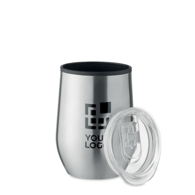 Doppelwandiger Edelstahlbecher mit Deckel Ansicht mit Druckbereich
