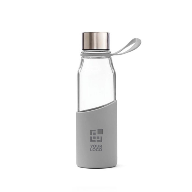 Trinkflasche aus Borosilikatglas mit Hülle Ansicht mit Druckbereich