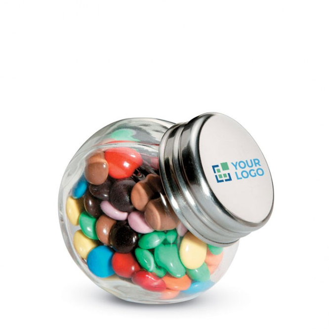 Schokoladenbonbons im Glas mit bedruckbarem Deckel.