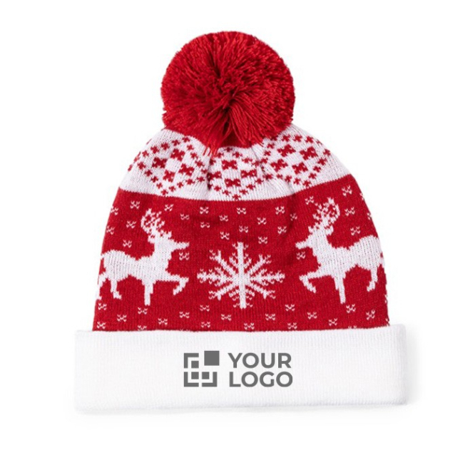 Polyestermütze im originellen Weihnachtsdesign und Bommel