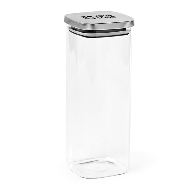 Glasbehälter mit Deckel aus recyceltem Edelstahl, 2,04 L