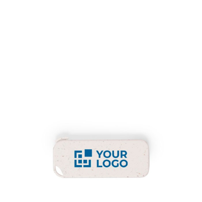 Rechteckiger ökologischer USB-Stick mit Weizenstrohgehäuse Ansicht mit Logodruck