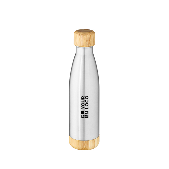 Doppelwandige Flasche aus recyceltem Edelstahl mit Bambusdeckel, 500 ml