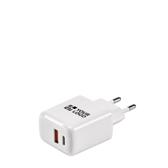 Wandladegerät aus recyceltem Kunststoff mit USB-A- und USB-C-Anschluss, 20 W