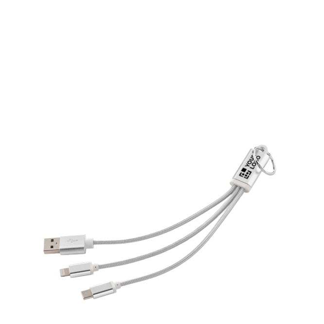 3-in-1-Ladekabel mit Aluminium-Schlüsselanhänger, 10 W
