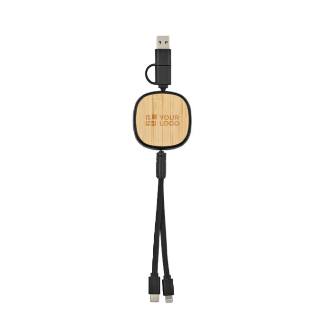 Doppelt ausziehbares 3-in-1-Ladekabel aus Bambus, 1 m