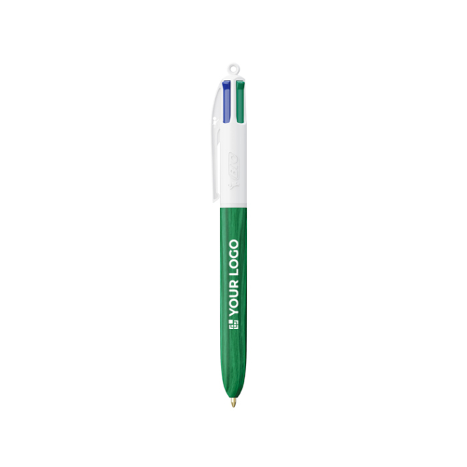 Kugelschreiber aus Kunststoff in Holzoptik, in der EU gefertigt, mit 4 Tinten BIC®