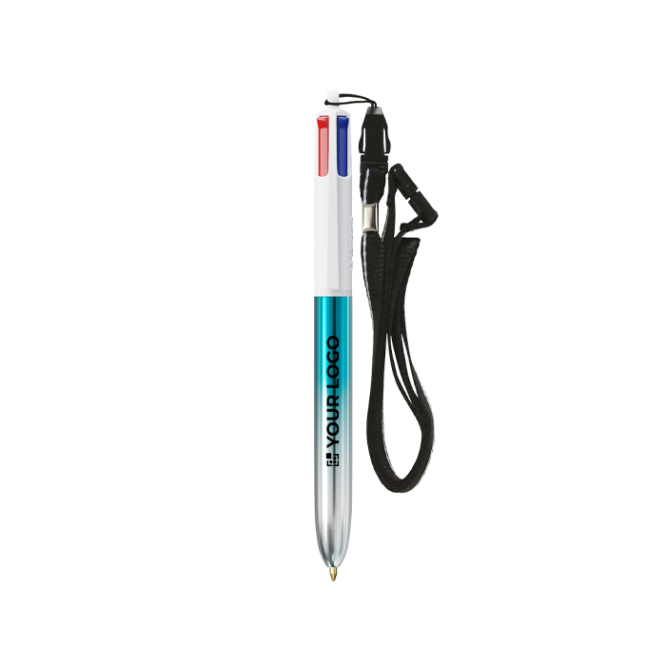 BIC®-Kugelschreiber aus Kunststoff in zweifarbigem Metallic-Look mit 4 Farben Tinte