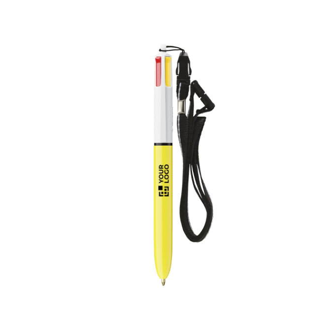 Kunststoff-Kugelschreiber mit Umhängeband zum Aufhängen und 4 Farben Tinte Sun BIC®