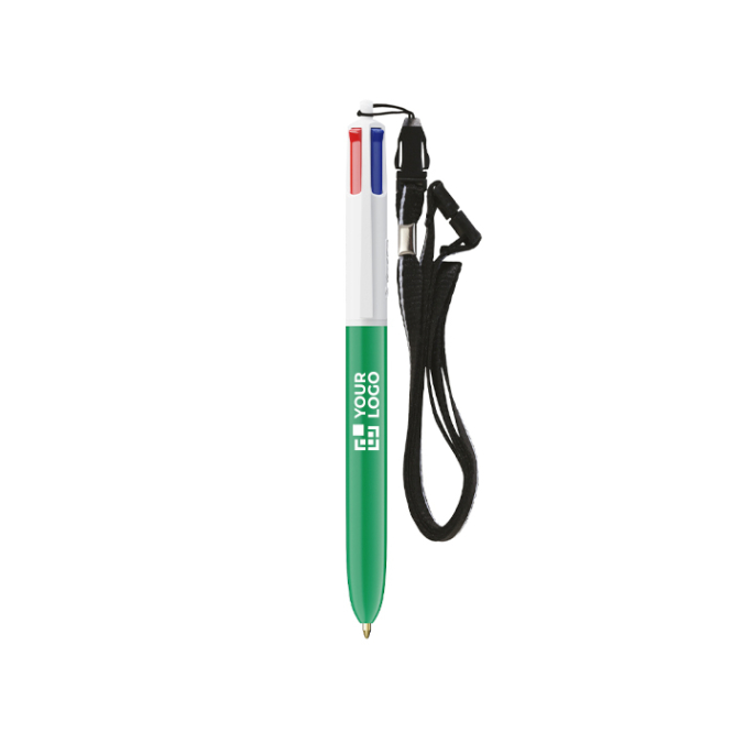Kugelschreiber aus Kunststoff mit Umhängeband zum Aufhängen und 4-farbiger Tinte BIC®