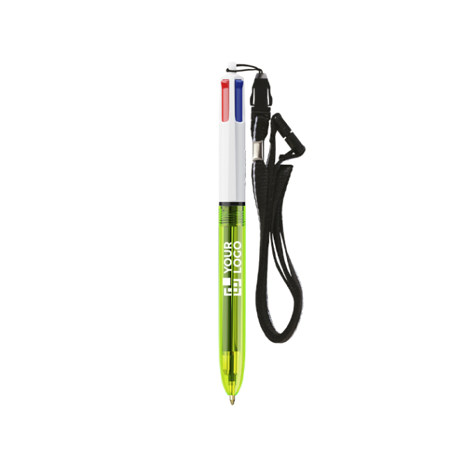 Kugelschreiber aus Kunststoff mit Lanyard, 3 Farben Tinte und 1 Textmarker BIC®