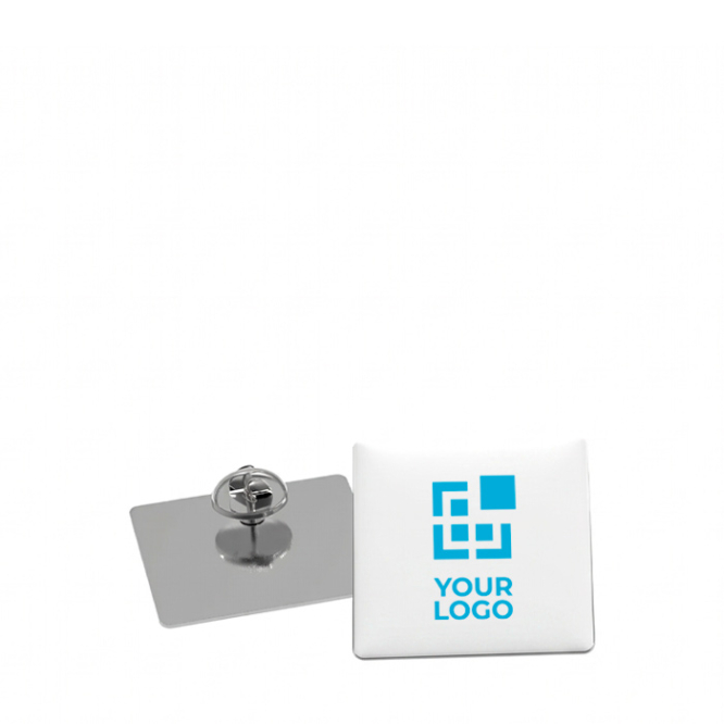 Mittelgroßer quadratischer Metall-Pin mit glänzender Oberfläche und Schmetterlingsverschluss