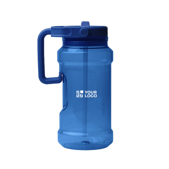 Sportflasche aus Kunststoff mit hochklappbarem Strohhalm und Griff, 1,5 l