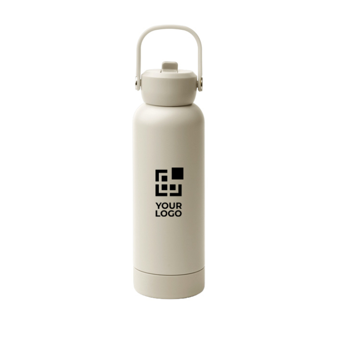 Doppelwandige Flasche aus recyceltem Edelstahl mit Griff und Strohhalm, 730 ml