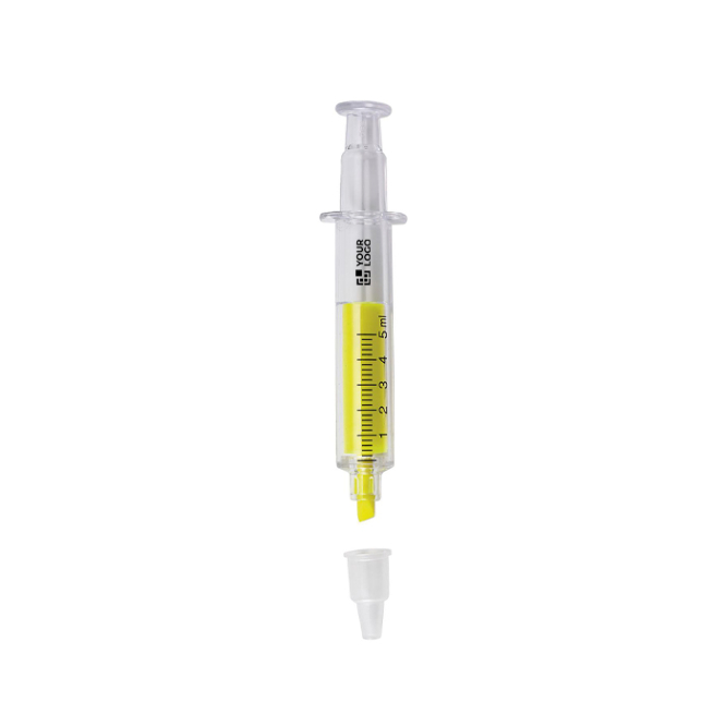 Textmarker aus Kunststoff in Form einer Spritze