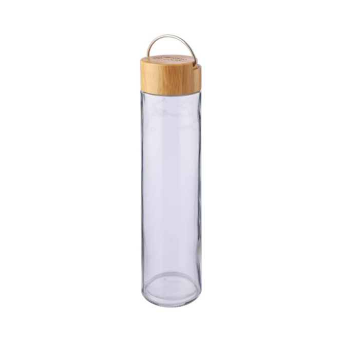 Glasflasche mit Bambusdeckel und Metallgriff, 500 ml