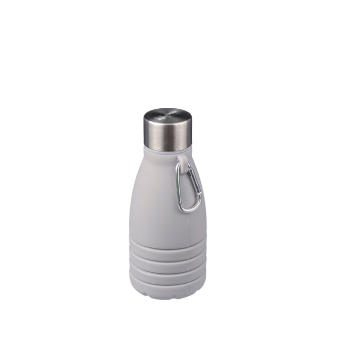 Faltbare Silikonflasche mit Edelstahldeckel und Karabiner, 550 ml