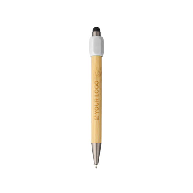 Bambus-Touchpen mit Spinner an der Oberseite und blauer Tinte