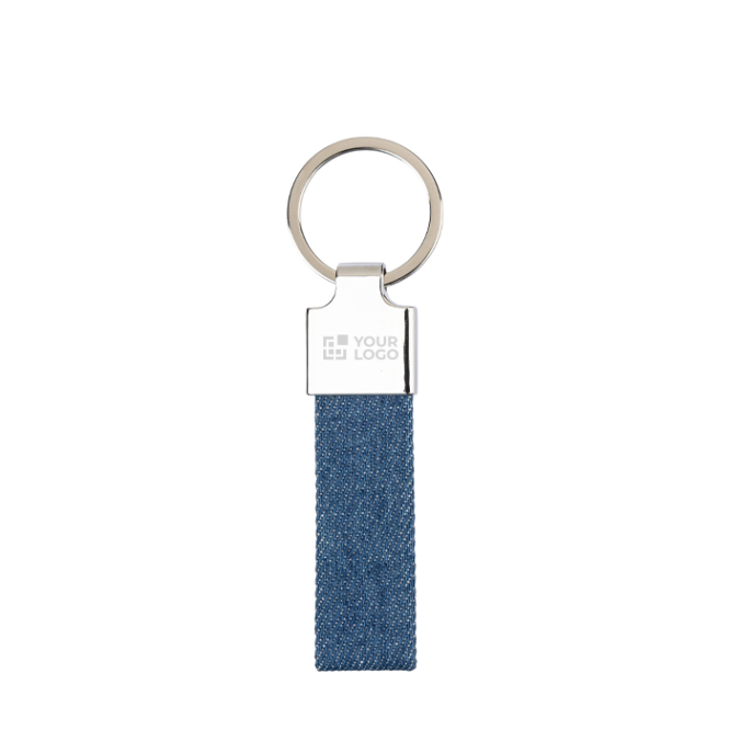 Schlüsselanhänger Zink rechteckig mit Jeansdetail, personalisierbar
