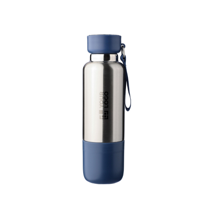 Edelstahlflasche mit Handgelenkschlaufe und Becher im Boden, 500 ml