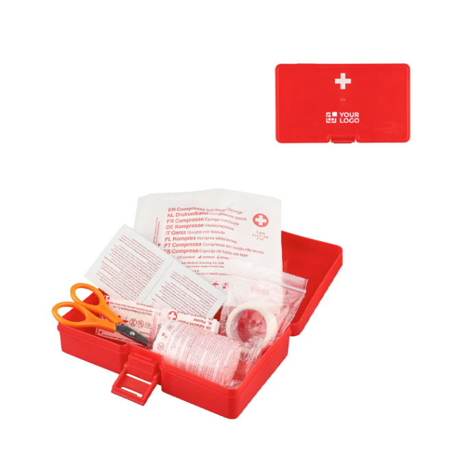 Erste-Hilfe-Set in Kunststoffbox mit Clipverschluss und 15 Teilen