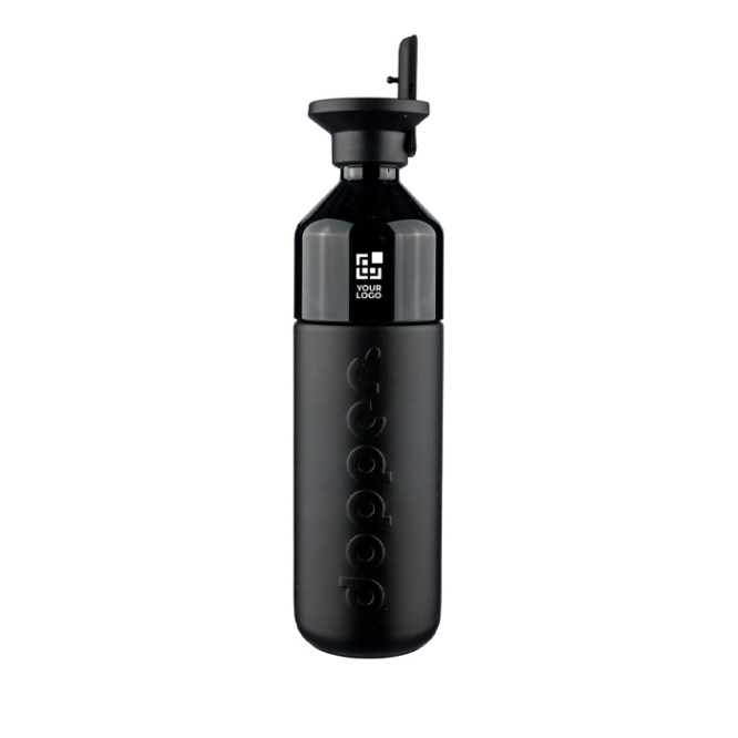 Schwarze Thermoflasche aus Edelstahl mit Strohhalm von Dopper Insulated, 580 ml