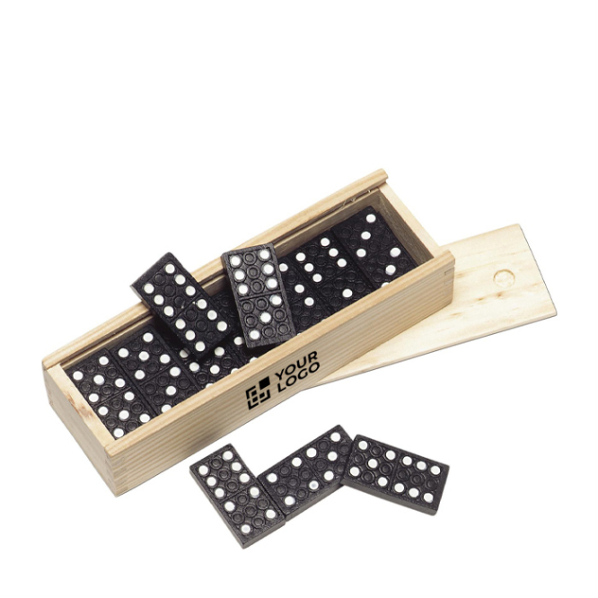 Dominospiel mit FSC-Holzsteinen im Holzetui