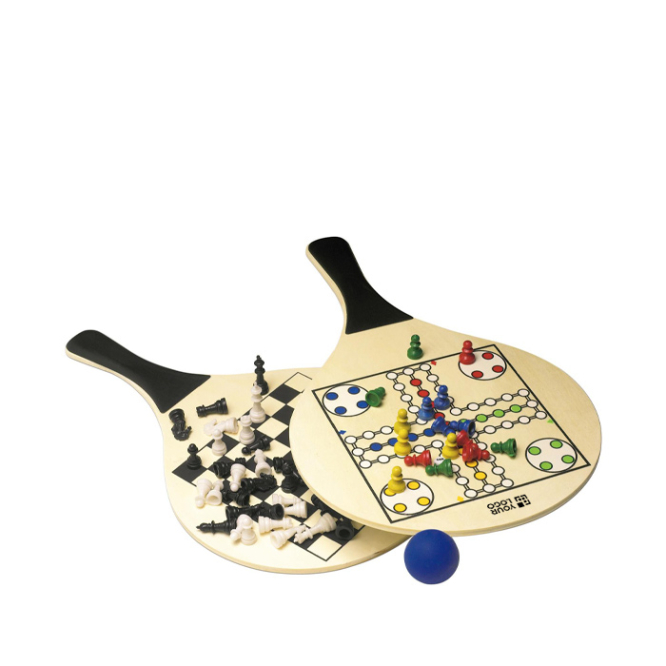 FSC-Holz-Strandpaddel mit Brettspielen und Ball
