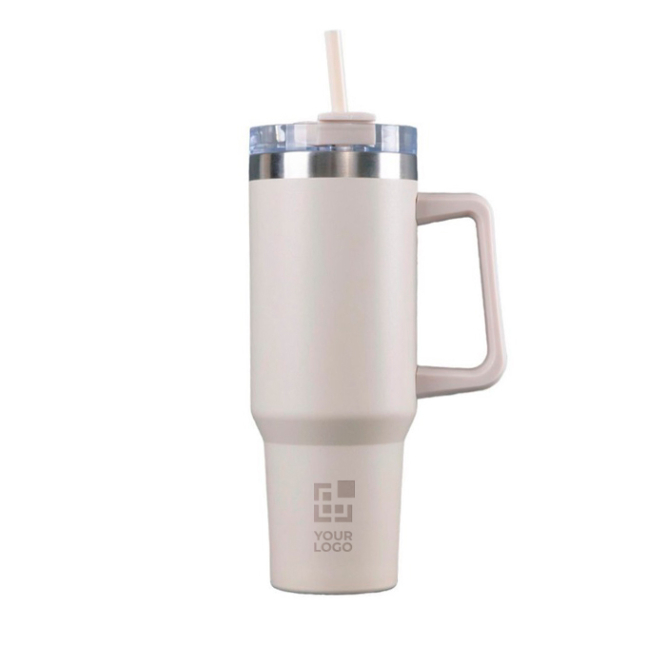 Flasche aus recyceltem Stahl mit Strohhalm und Griff, 1,18 L