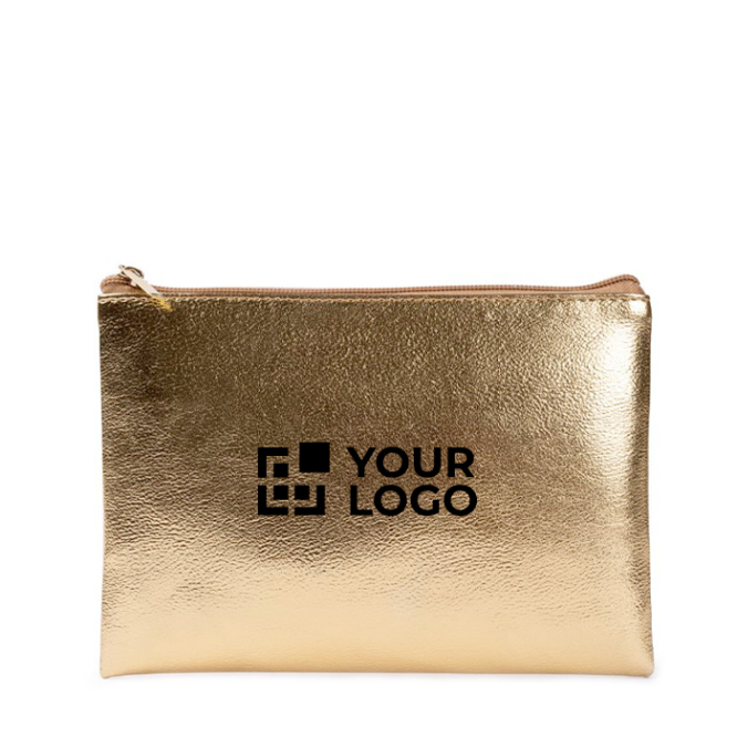 Kompakte Kulturtasche aus PU mit goldenem Finish, Reißverschluss