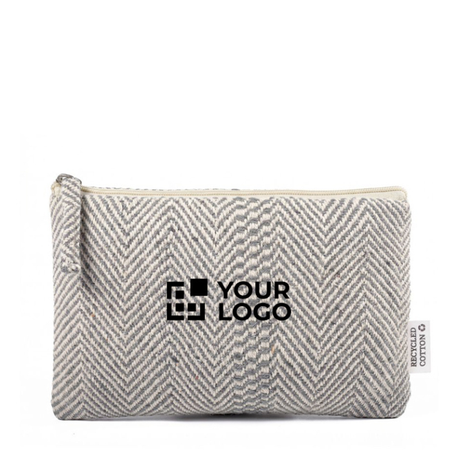 Flacher Kulturbeutel aus recycelter Baumwolle mit Fischgrätmuster, 530 g/m²