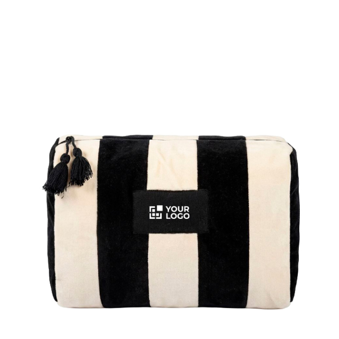 Weiche Kosmetiktasche aus Baumwolle in Samtoptik mit breitem Boden, 300 g/m²