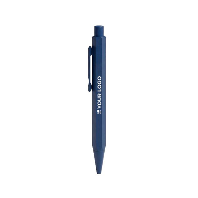 Aluminium-Kugelschreiber mit mehrkantigem Schaft, Druckmechanismus und blauer Tinte