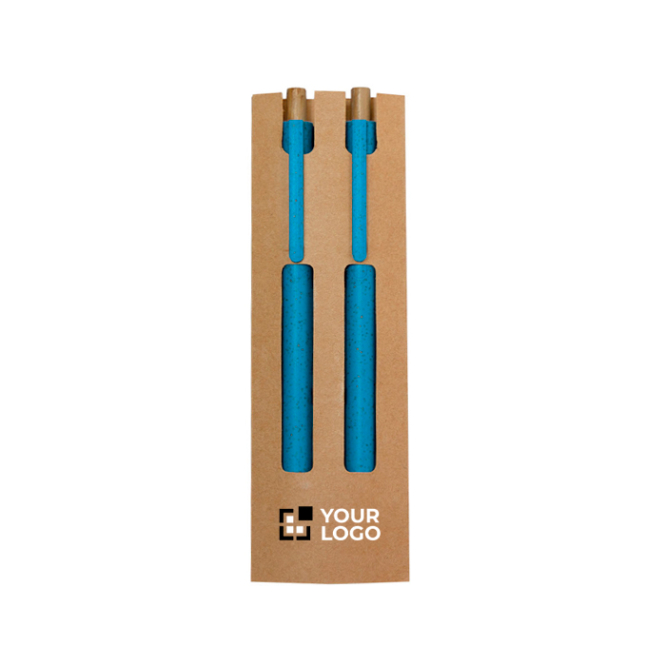 Kuli und Endlosbleistift aus Weizenstroh, blaue Tinte