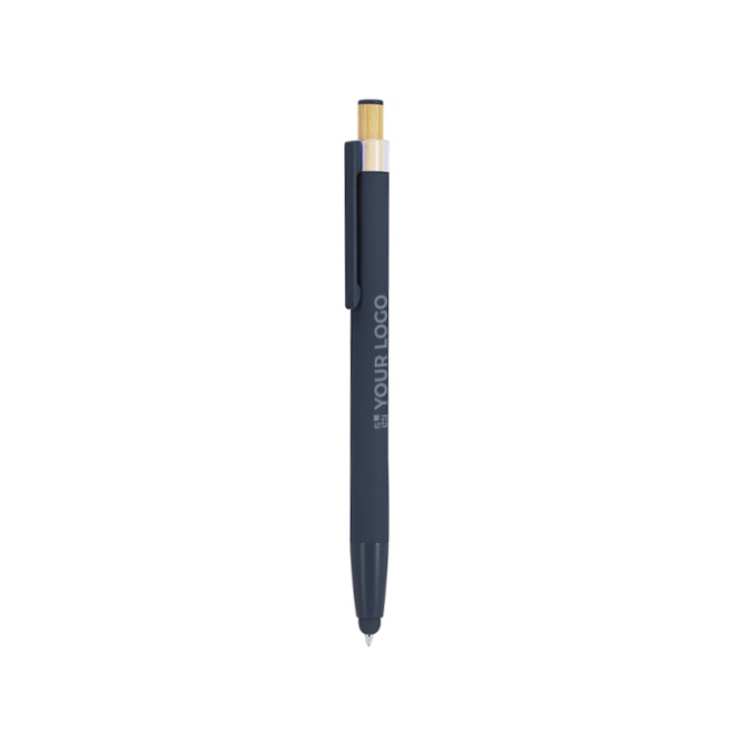 Aluminium-Kugelschreiber mit Bambus-Druckknopf und blauer Tinte