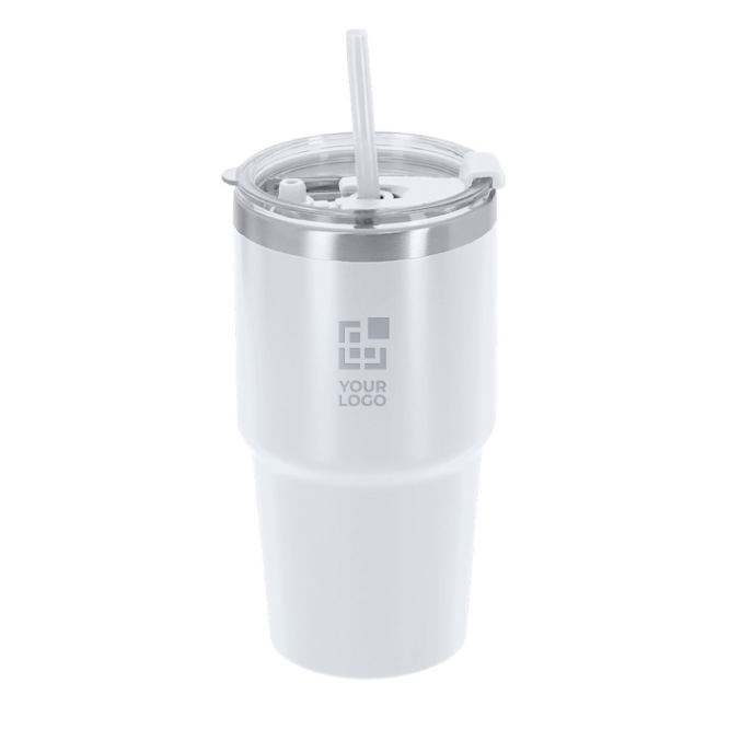 Thermobecher aus Edelstahl mit Doppelwand und Strohhalm 650 ml