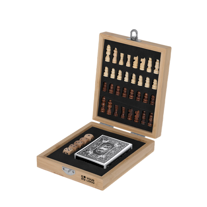 Bambus-Spieleset mit Schachbrett und Etui