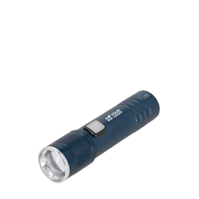 Wiederaufladbare Taschenlampe aus recyceltem Alu mit Zoom