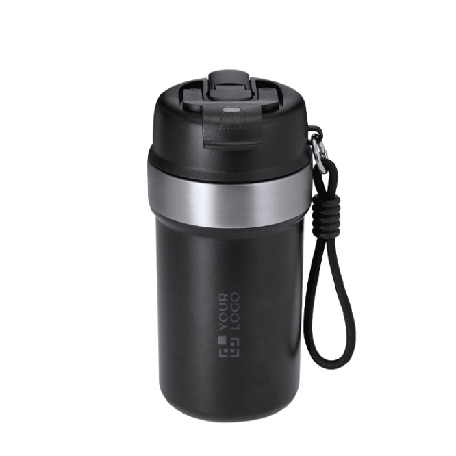 Thermobecher aus recyceltem Edelstahl mit Griff und Strohhalm, 490 ml