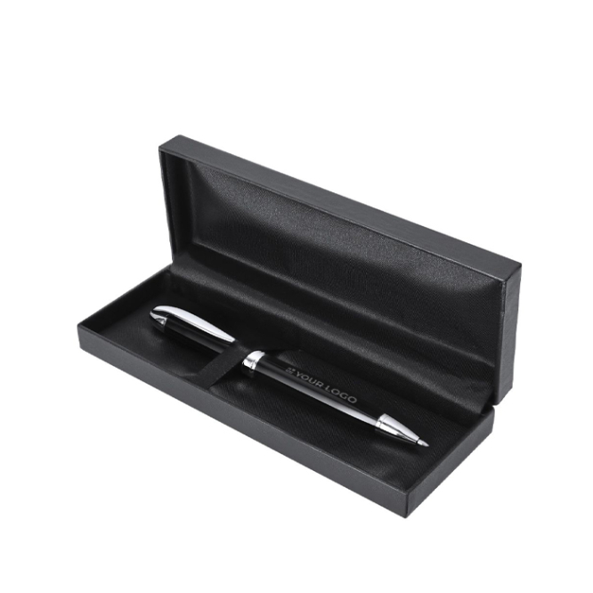 Glänzender Drehkugelschreiber aus Aluminium mit Etui, blau