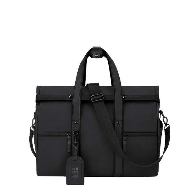 Rolltop-Reisetasche aus Kunstleder mit Trolleyband und Schultergurt