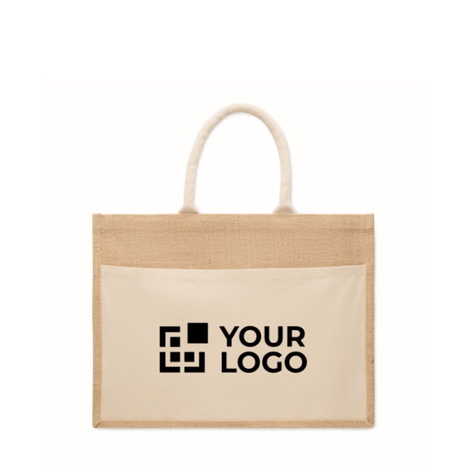 Jutetasche mit Fronttasche und Kordelgriffen 280 g/m²