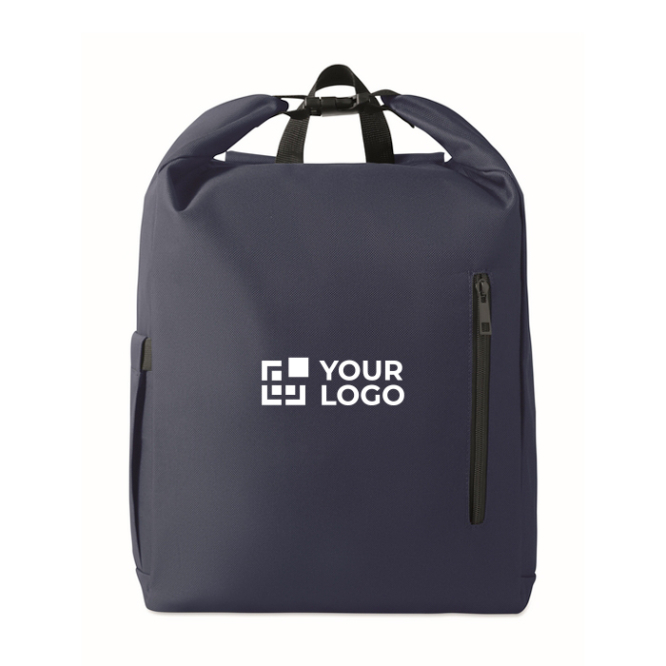 Rolltop-RPET-Laptoprucksack mit elastischer Seitentasche 15''