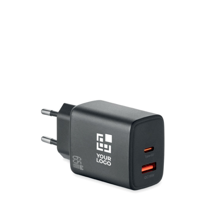 EU-Wandladegerät mit USB-A- und USB-C-Anschluss, 65 W Schnellladung