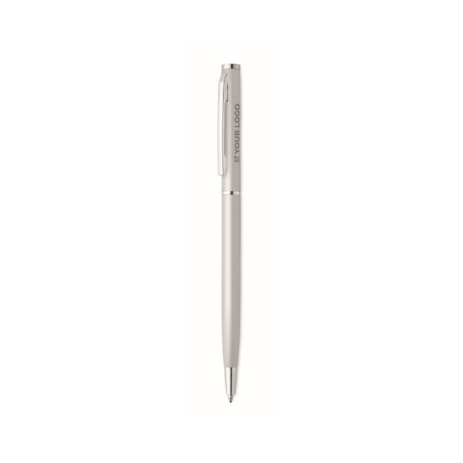 Kugelschreiber aus recyceltem Aluminium mit verchromtem Clip und blauer Tinte