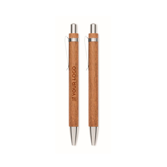 Schreibset aus Holz mit Kugelschreiber mit blauer Tinte und Druckbleistift