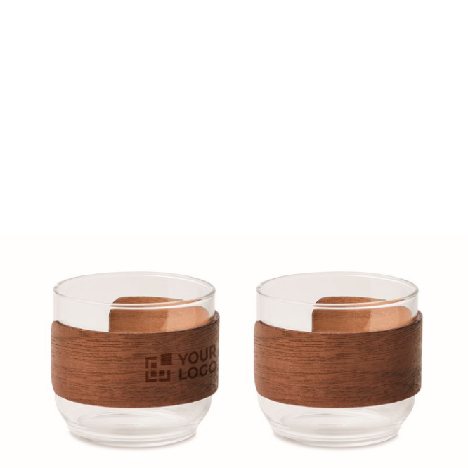 Set aus 2 Kaffeetassen aus Glas mit Band aus Walnussholz 120 ml